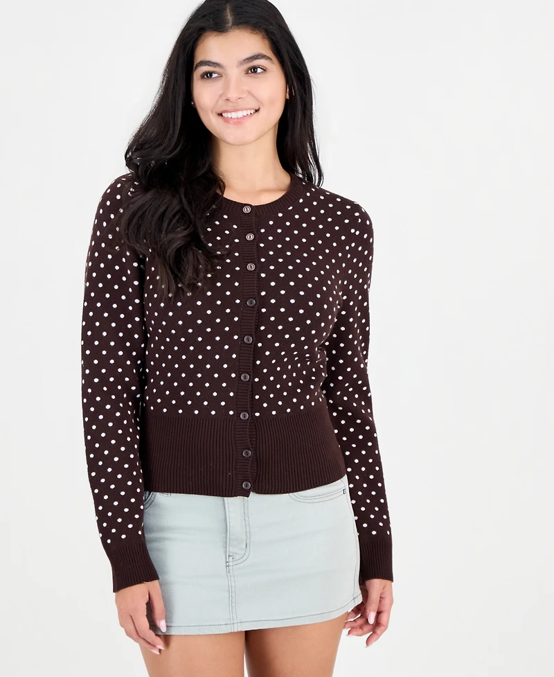 Madden Girl Juniors' Long-Sleeve Polka Dot Cardigan