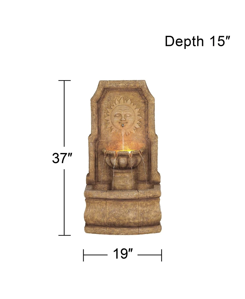John Timberland Sun Villa 37" High Large Italian Outdoor Decor Faux Stone Floor Fountain with Light Led Outside Garden Patio