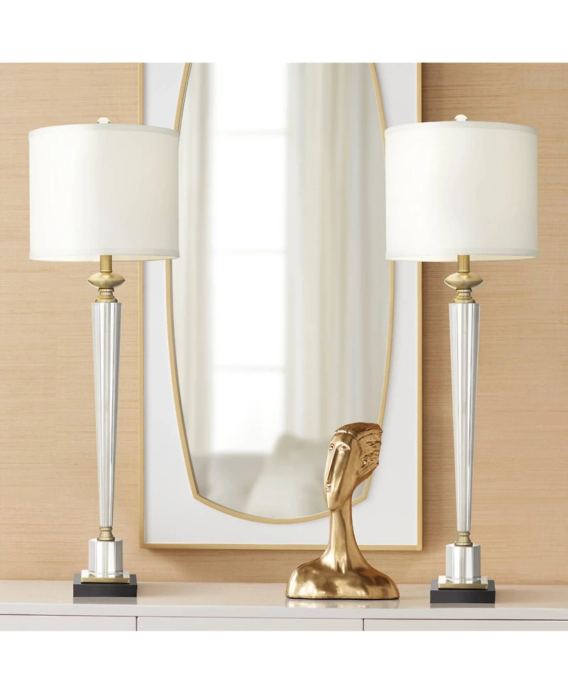 Vienna Full Spectrum Modern Table Lamps 38 1/2" Tall Set of 2 Glass Hexagonal Column Drum Shade for Bedroom Living Room Bedside
