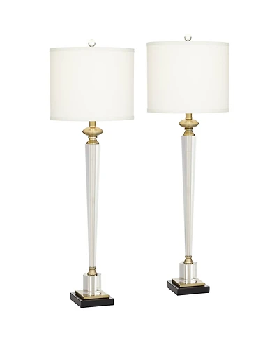 Vienna Full Spectrum Modern Table Lamps 38 1/2" Tall Set of 2 Glass Hexagonal Column Drum Shade for Bedroom Living Room Bedside