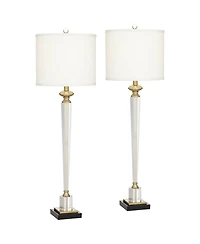 Vienna Full Spectrum Modern Table Lamps 38 1/2" Tall Set of 2 Glass Hexagonal Column Drum Shade for Bedroom Living Room Bedside