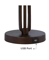 Franklin Iron Works Samuel Industrial Desk Lamps 21 1/4" High Set of 2 Bronze Swing Arm with Usb Charging Port Natural Mica Shade for Living Room Home