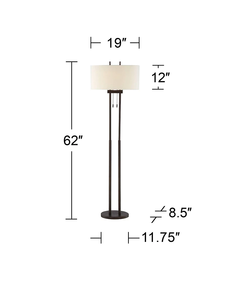 Franklin Iron Works Roscoe Modern 62" Tall Standing Floor Lamps Set of 2 Lights Twin Pole Pull Chain Roman Bronze Finish