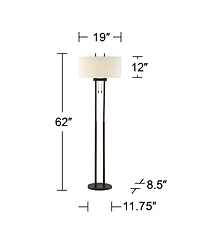 Franklin Iron Works Roscoe Modern 62" Tall Standing Floor Lamps Set of 2 Lights Twin Pole Pull Chain Roman Bronze Finish