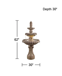 John Timberland Ibiza 62" High Large Italian Outdoor Decor Sand Stone Floor Fountain with Light Led 3-Tier Outside Garden Patio