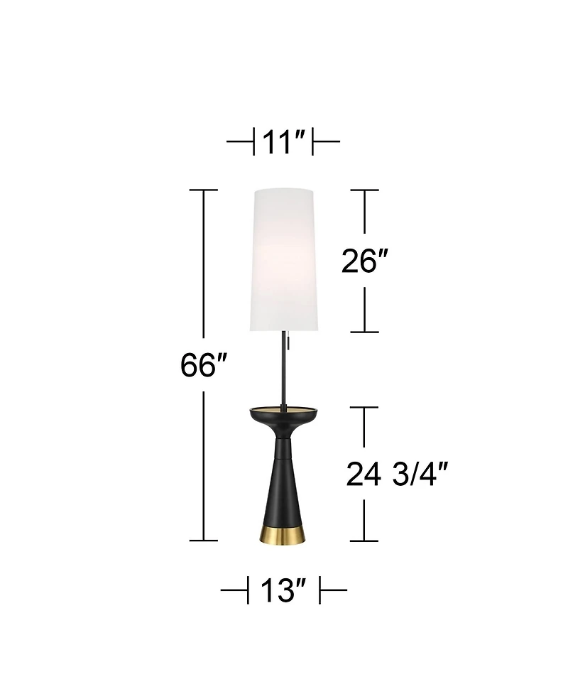 Possini Euro Design Otis Mid Century Modern 66" Tall Standing Floor Lamp Tray Table Pull Chain Metal Living Room House