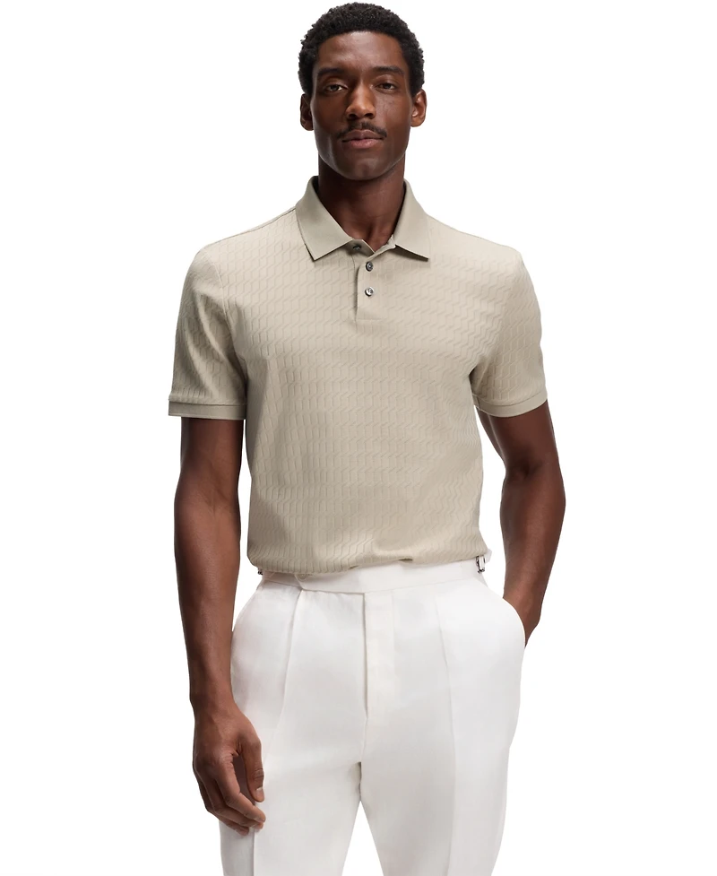 Boss by Hugo Boss Men's Geometric Jacquard Cotton Polo Shirt