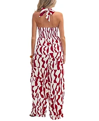 Cupshe Women's Abstract Print Halter Keyhole Top and Wide Leg Pants Matching Set