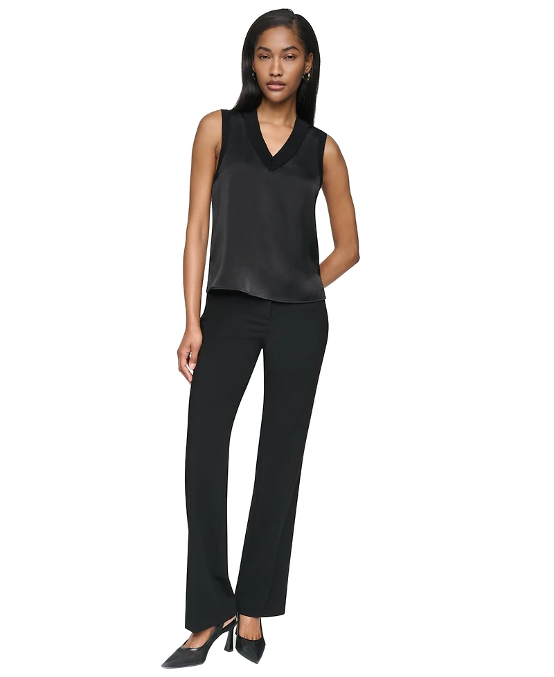 Dkny Petite Mix Media V-Neck Sleeveless Pull-On Top