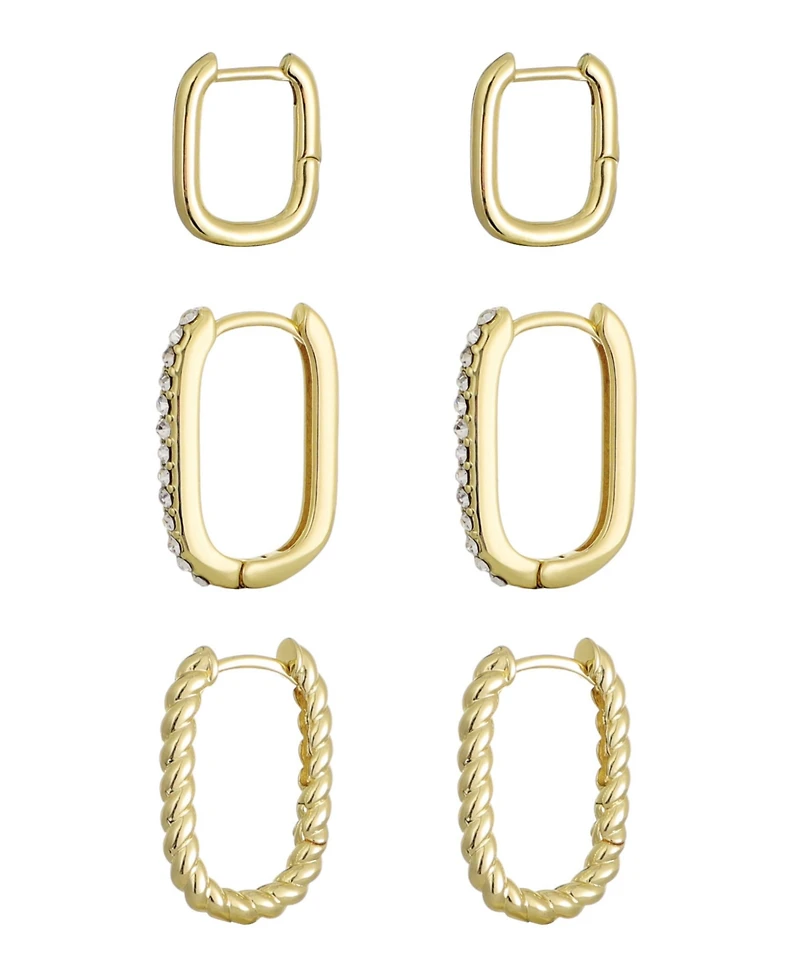 Adornia Gold Set of 3 Rectangle Hoop Earrings