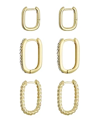 Adornia Gold Set of 3 Rectangle Hoop Earrings