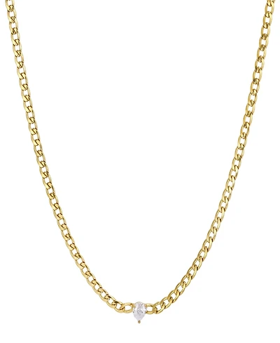 Adornia Tarnish Resistant Gold Cubic Zirconia Center Flat Curb Chain Necklace
