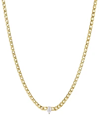 Adornia Tarnish Resistant Gold Cubic Zirconia Center Flat Curb Chain Necklace