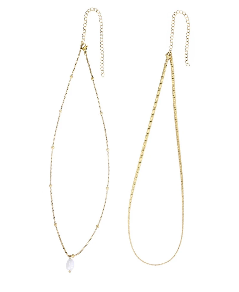 Adornia Tarnish Resistant Freshwater Pearl Gold Set of 2 Necklace