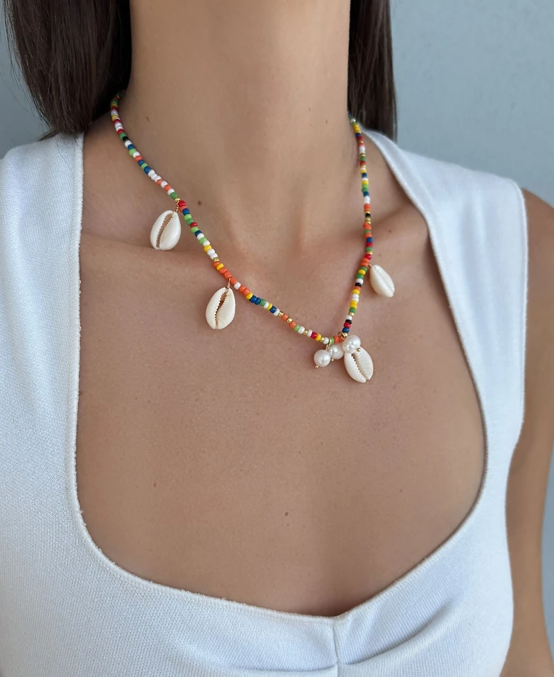 Adornia Natural Freshwater Pearl Color Bead Shell Necklace