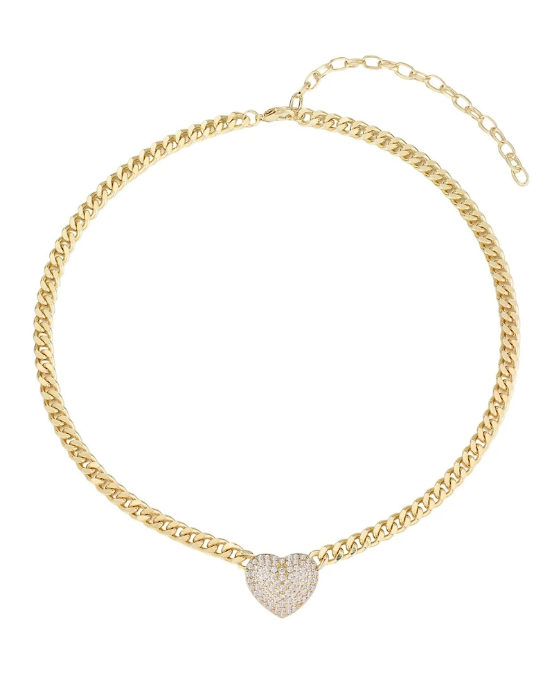Adornia Gold Chunky Cubic Zirconia Heart Curb Chain Necklace