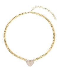 Adornia Gold Chunky Cubic Zirconia Heart Curb Chain Necklace