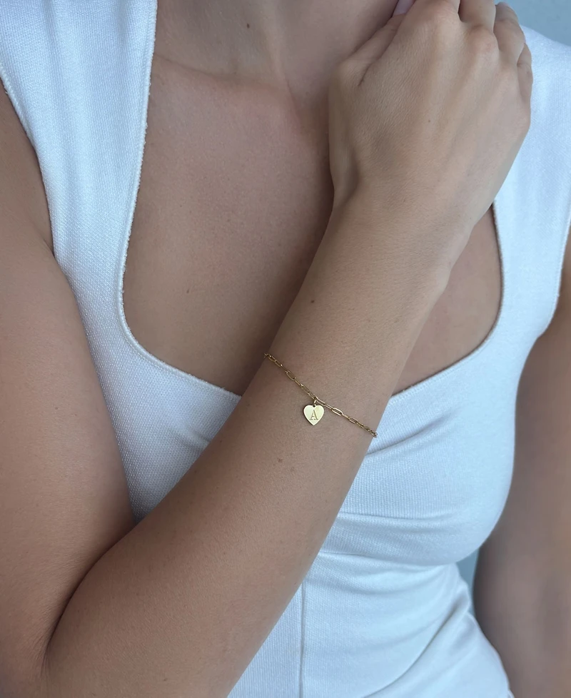 Adornia Tarnish Resistant Gold Initial Engraved Heart Paperclip Chain Bracelet