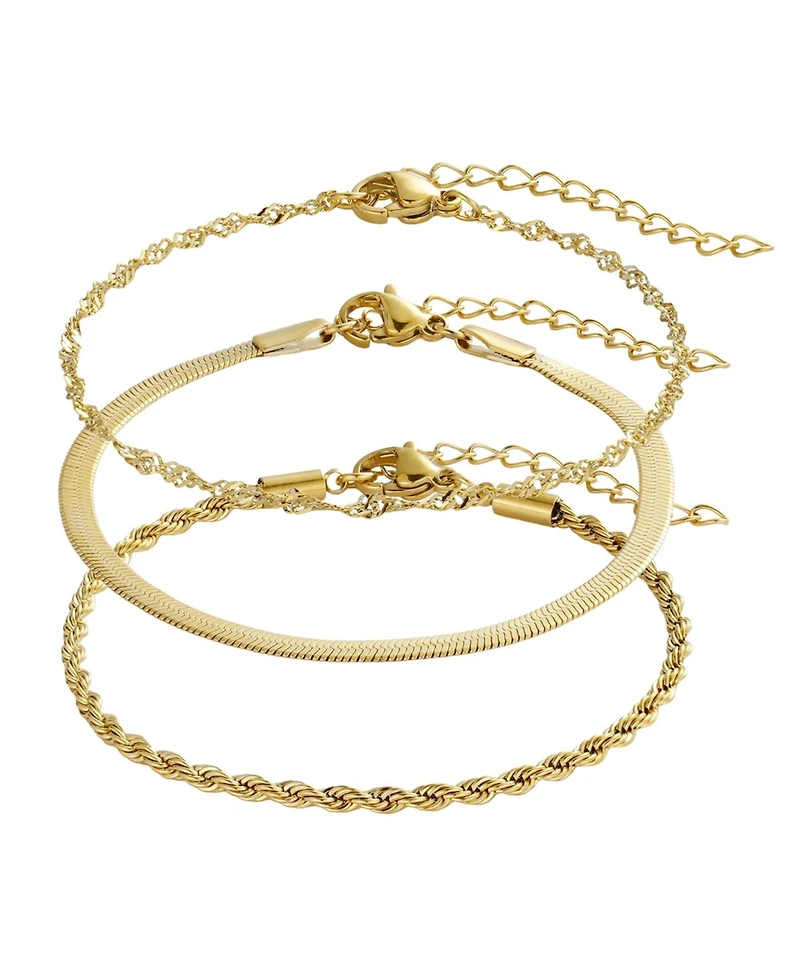 Adornia Tarnish Resistant Gold Set of 3 Chain Bracelets