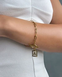Adornia Tarnish Resistant Gold Imitation Pearl Initial Toggle Bracelet