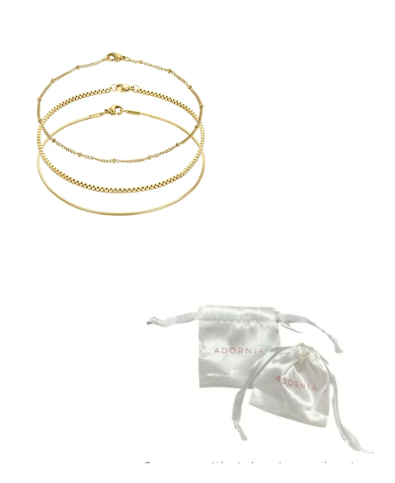 Adornia Tarnish Resistant Gold Set of 3 Chain Anklets