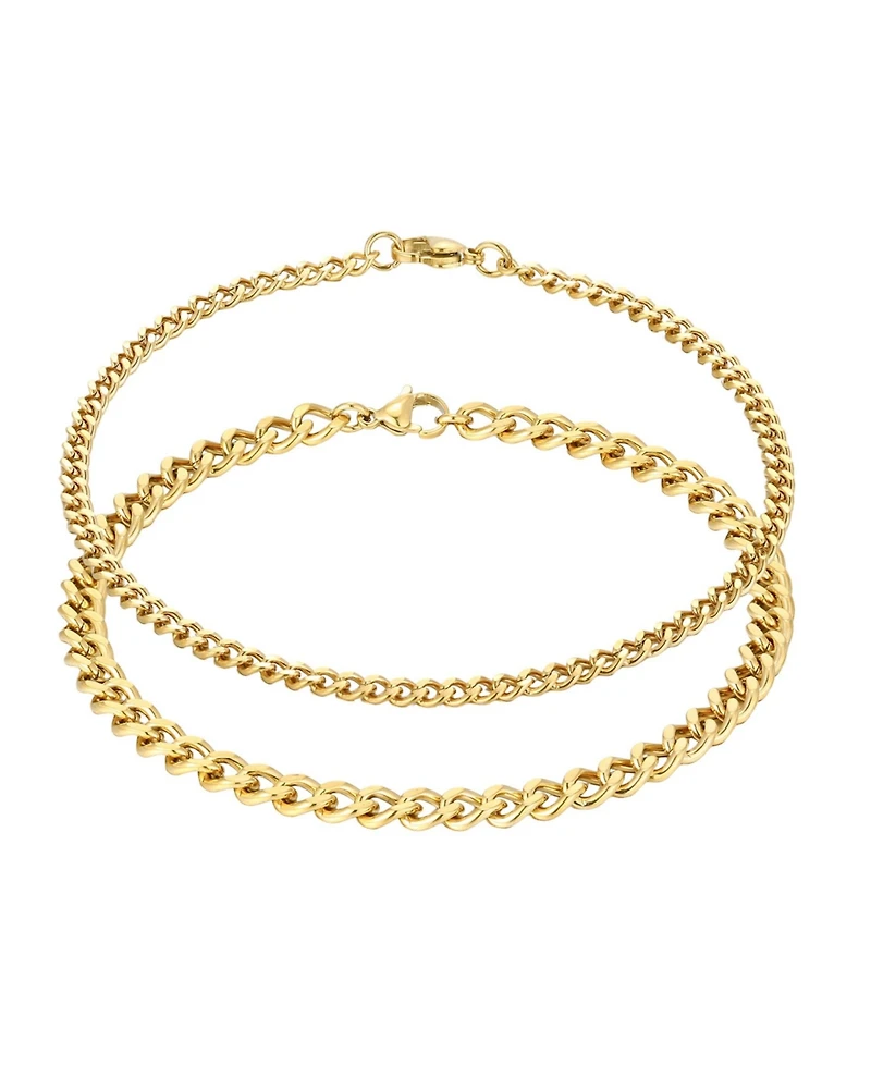 Adornia Tarnish Resistant Gold Set of 2.6mm and 3.5mm Curb Chain Anklet Set