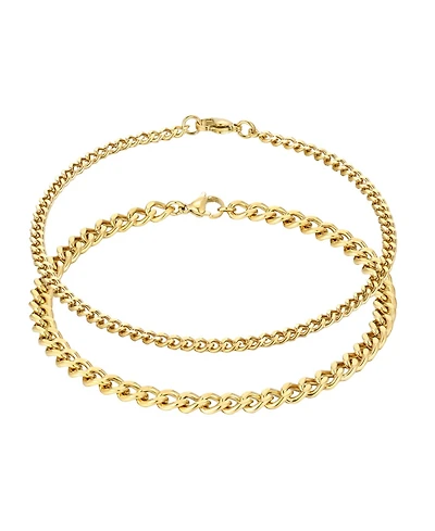 Adornia Tarnish Resistant Gold Set of 2.6mm and 3.5mm Curb Chain Anklet Set