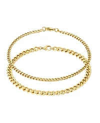 Adornia Tarnish Resistant Gold Set of 2.6mm and 3.5mm Curb Chain Anklet Set