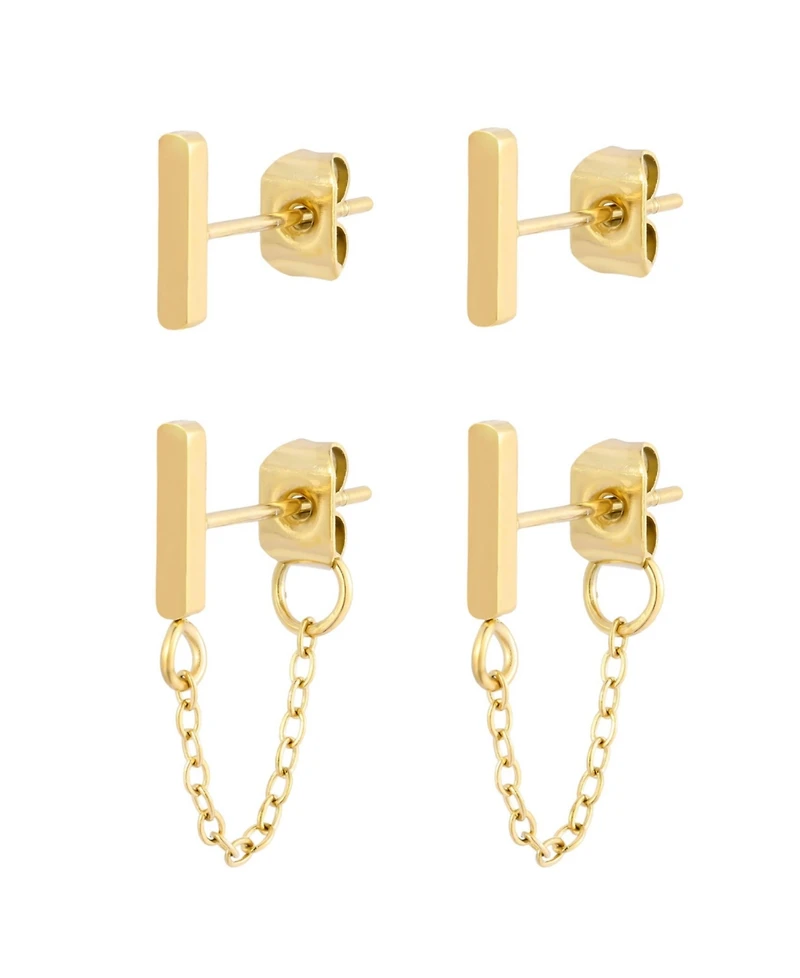 Adornia Tarnish Resistant Gold Wrap Around Chain and Bar Stud Earring Set