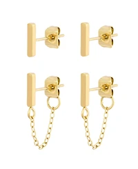 Adornia Tarnish Resistant Gold Wrap Around Chain and Bar Stud Earring Set
