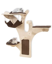Gymax Wall-Mounted Cat Tower with Perch Hammock Sisal Scratching Posts and Mat Cushions