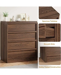 homfan 4-Drawer Walnut Nightstand for Bedroom, Wooden Small Bedside Cabinet with Anti-Tip, Modern End Table for Living Room