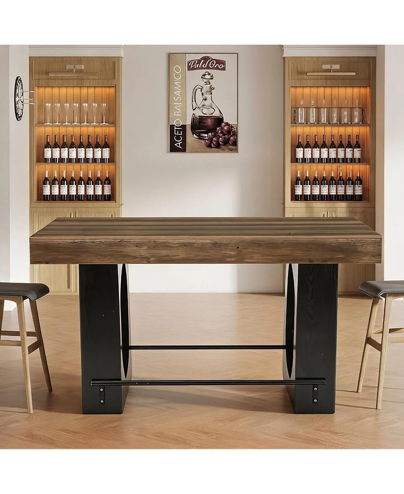 Tribesigns 63" Bar Table: Industrial counter height pub table with footrest. Coffee bar unit for kitchen, bistro, dining room.