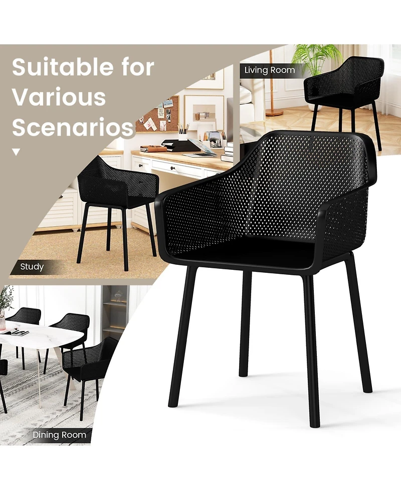 Slickblue Set of 4 Kitchen Armchairs Plastic Dining Chairs Breathable Mesh Back