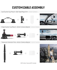 Neewer CA065 Triple Suction Cup Car Mount Kit with Extension Pole, Quick Release, Magic Arm for GoPro and Insta360