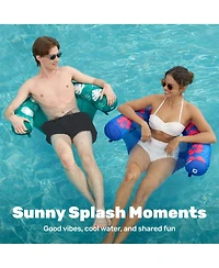 Aofar 2 Pack Pool Floats Inflatable Noodle Chair Sling Fabric Lounge Water Fun Flower Leaves