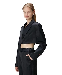 Pcfg Women's Linen-Blend Shiny Cropped Belted Woven Jacket