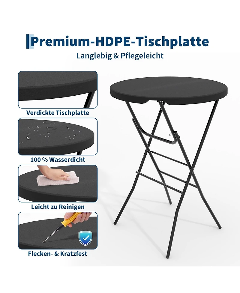gaomon 2 pieces 32" Outdoor Hdpe Round Folding Cocktail Table, Bar Table for Patio Backyard Indoor and Events