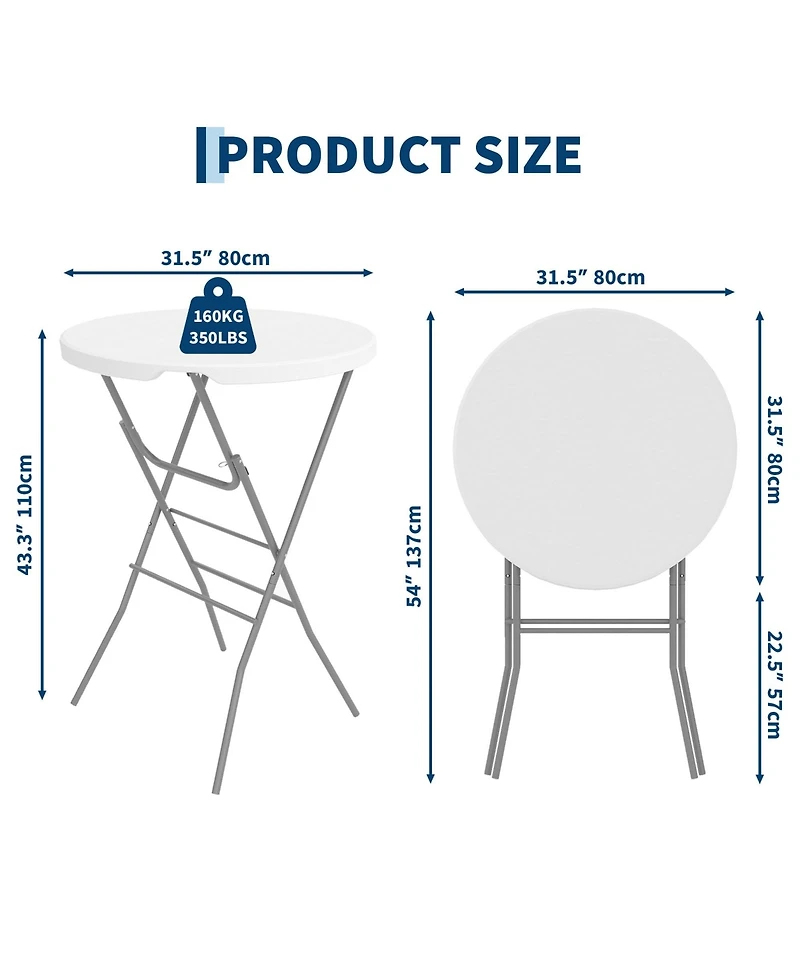 gaomon 2 pieces 32" Outdoor Hdpe Round Folding Cocktail Table, Folding Bar Table for Patio Backyard Indoor and Outdoor Events