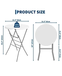 gaomon 2 pieces 32" Outdoor Hdpe Round Folding Cocktail Table, Folding Bar Table for Patio Backyard Indoor and Outdoor Events