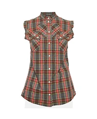Pre-Owned Dolce & Gabbana Plaid Cotton Pearl Snap Button Detail Sleeveless Shirt
