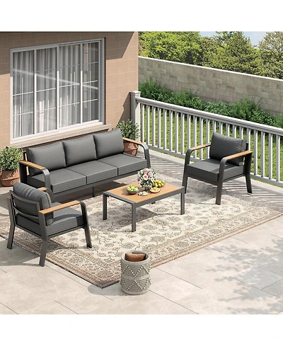 gaomon 5 Seats Outdoor Patio Furniture Set, Patio Conversation Set with Coffee Table for Poolside Balcony Deck, 4 Piece