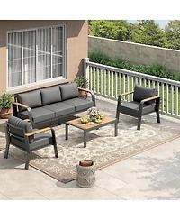gaomon 5 Seats Outdoor Patio Furniture Set, Patio Conversation Set with Coffee Table for Poolside Balcony Deck, 4 Piece