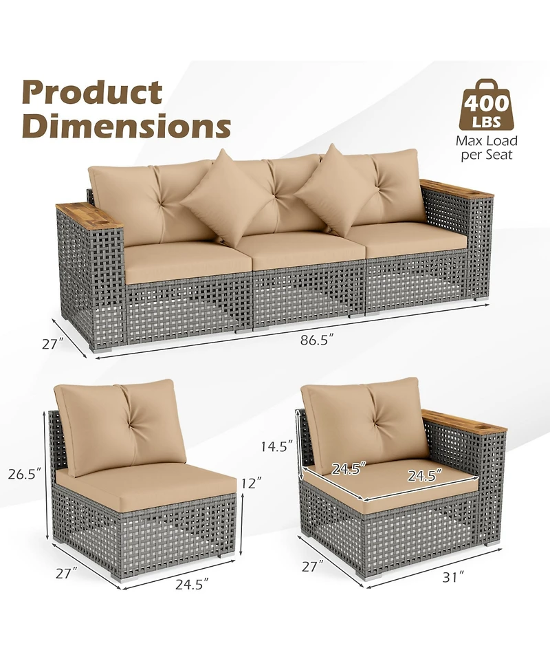 Gymax Patio Wicker Sectional Furniture 3 Piece Outdoor Couch Set for Garden