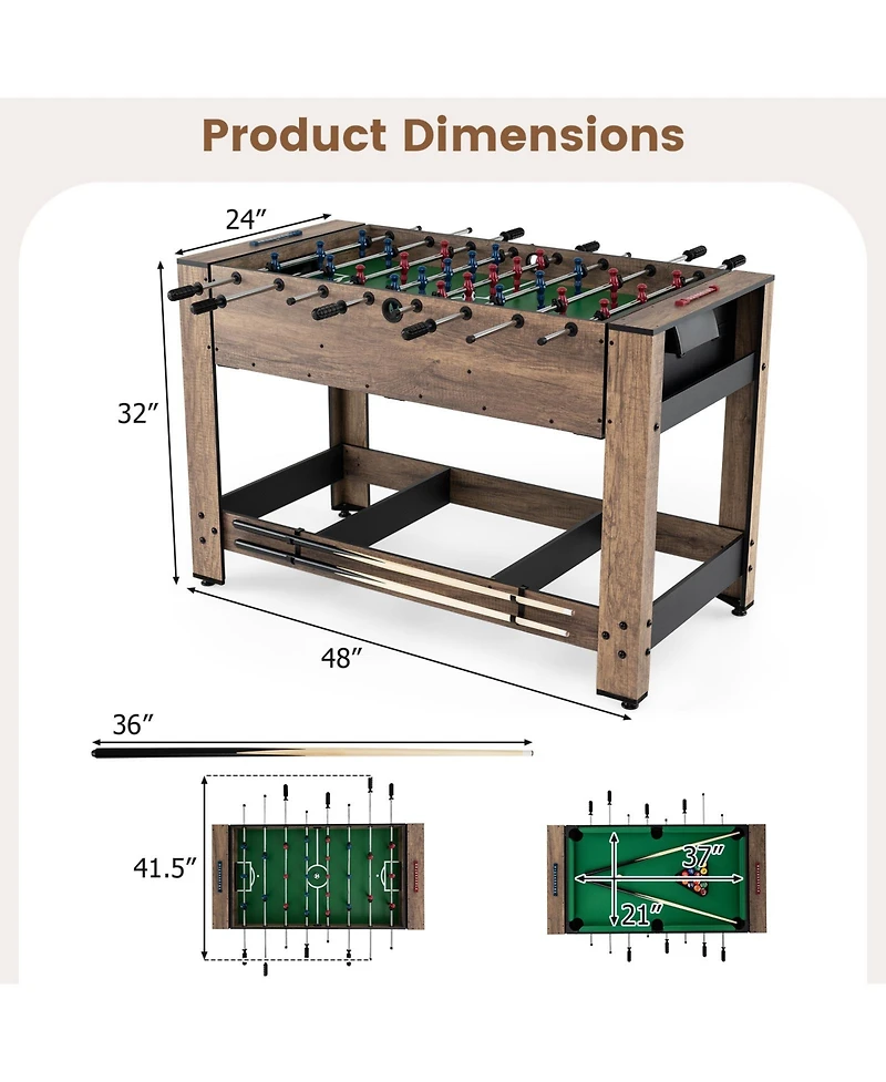 Slickblue Indoor Game Table 2-in-1 Foosball and Pool Combo for Family Play