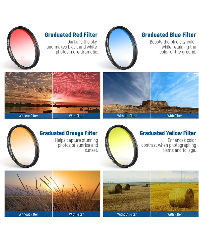 Neewer 55mm Nd/Cpl/Effect Filter Set with Mobile Phone Camera Lens Clamp Clip, Polarizing ND32 6 Point Star 4 Graduated Colour Filters Kit