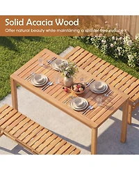 Gymax Outdoor Acacia Wood Dining Table with Slatted Tabletop for Garden Balcony Deck