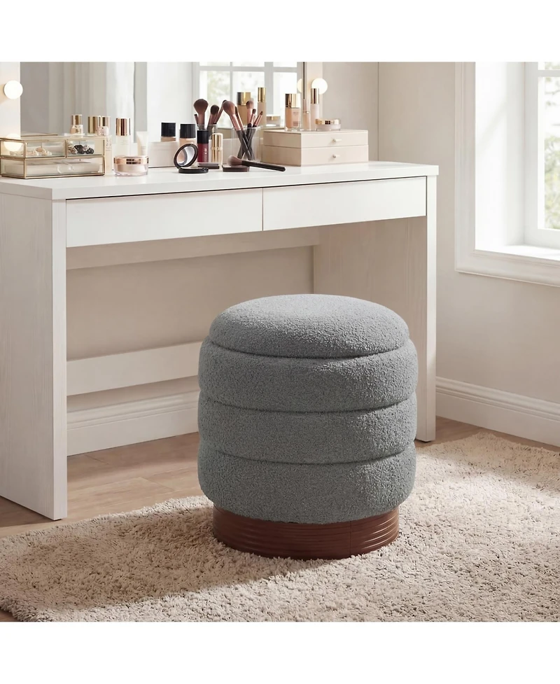 Slickblue Living Room Round Storage Ottoman with Wood Frame and Hidden