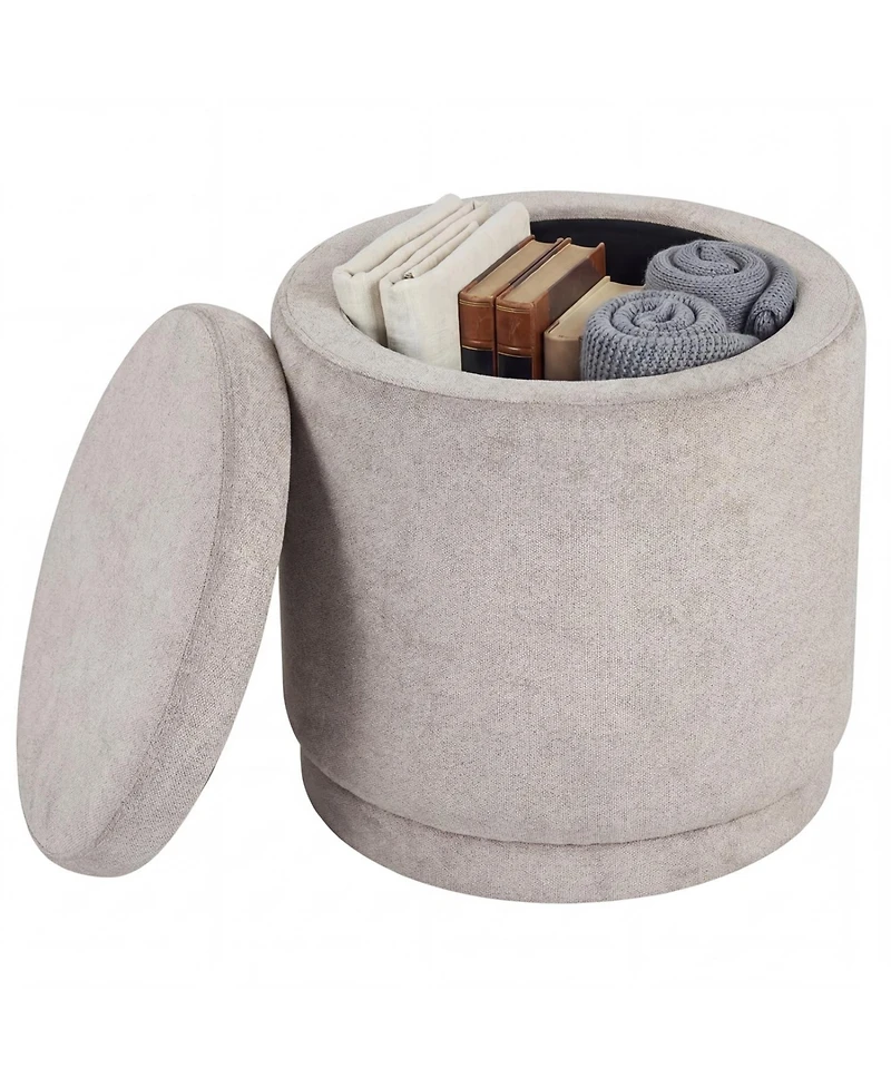 Slickblue Round Foot Stool Ottoman with Storage Space, Removable Lid and Wood Frame