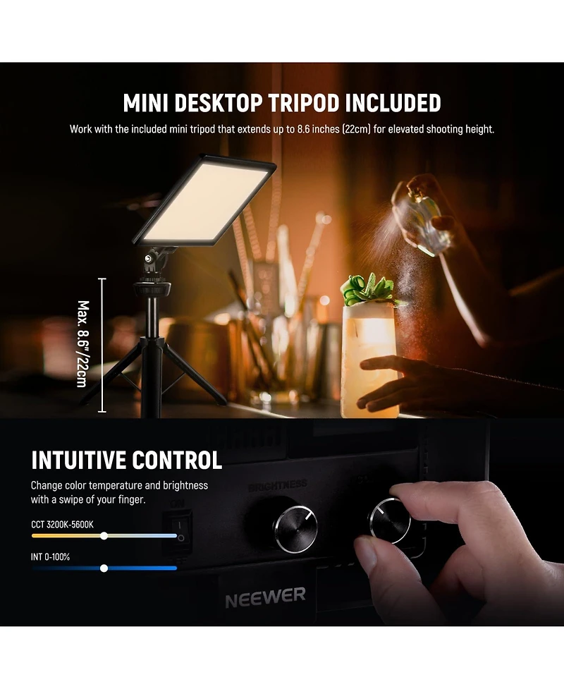 Neewer Nl-116AI Led Video Light with 3200K5600K, CRI95, Type C